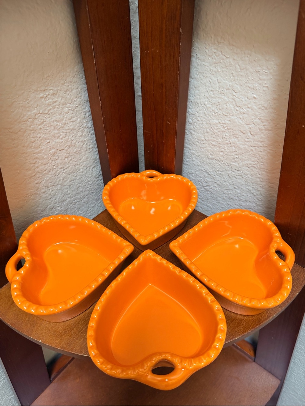 Williams-Sonoma Ceramic Heart-Shaped Dish  Set of 4 in a vibrant glossy orange.